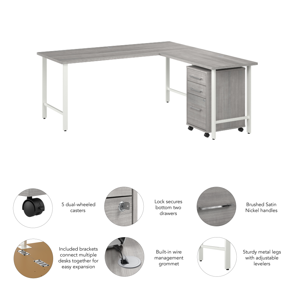 Shop Bush Business Furniture Hustle 72W x 30D L Shaped Computer Desk with 3 Drawer Mobile File Cabinet, Image 04, HUS013PG, #color_platinum gray