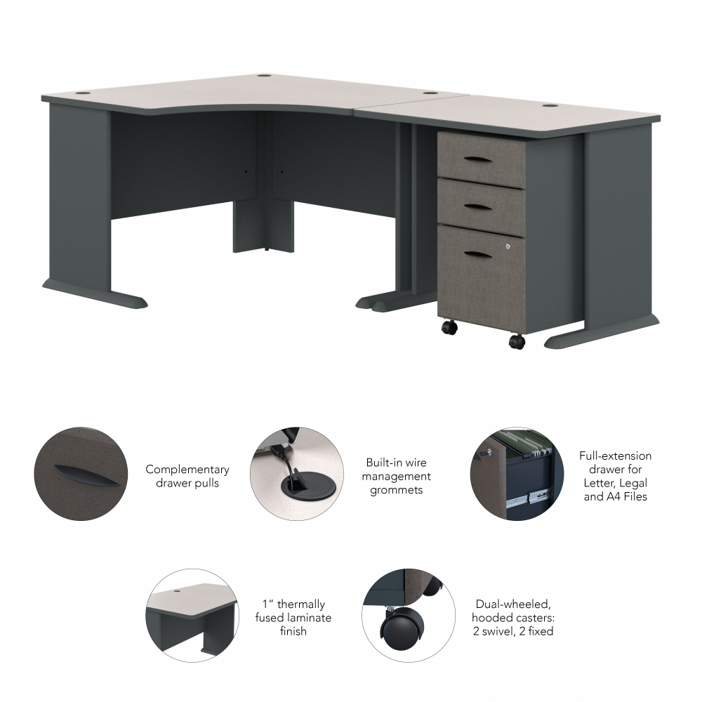 Shop Bush Business Furniture Series A 48W Corner Desk with 36W Return and Mobile File Cabinet, Image 06, SRA005SLSU, #color_slate/white spectrum