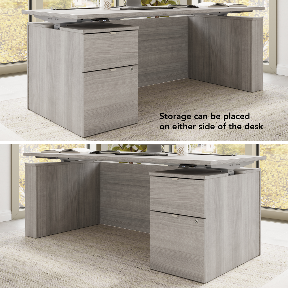 Shop Bush Business Furniture Stratus 72W x 30D Eletric Height Adjustable Standing Desk with File Cabinet, Image 06, SUT008PG, #color_platinum gray