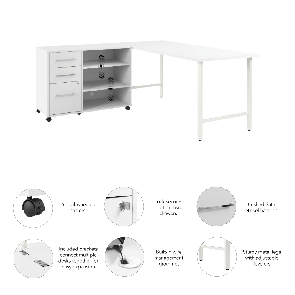Shop Bush Business Furniture Hustle 72W x 30D Computer Desk and Storage Cabinet with Drawers and Shelves, Image 04, HUS010WH, #color_white