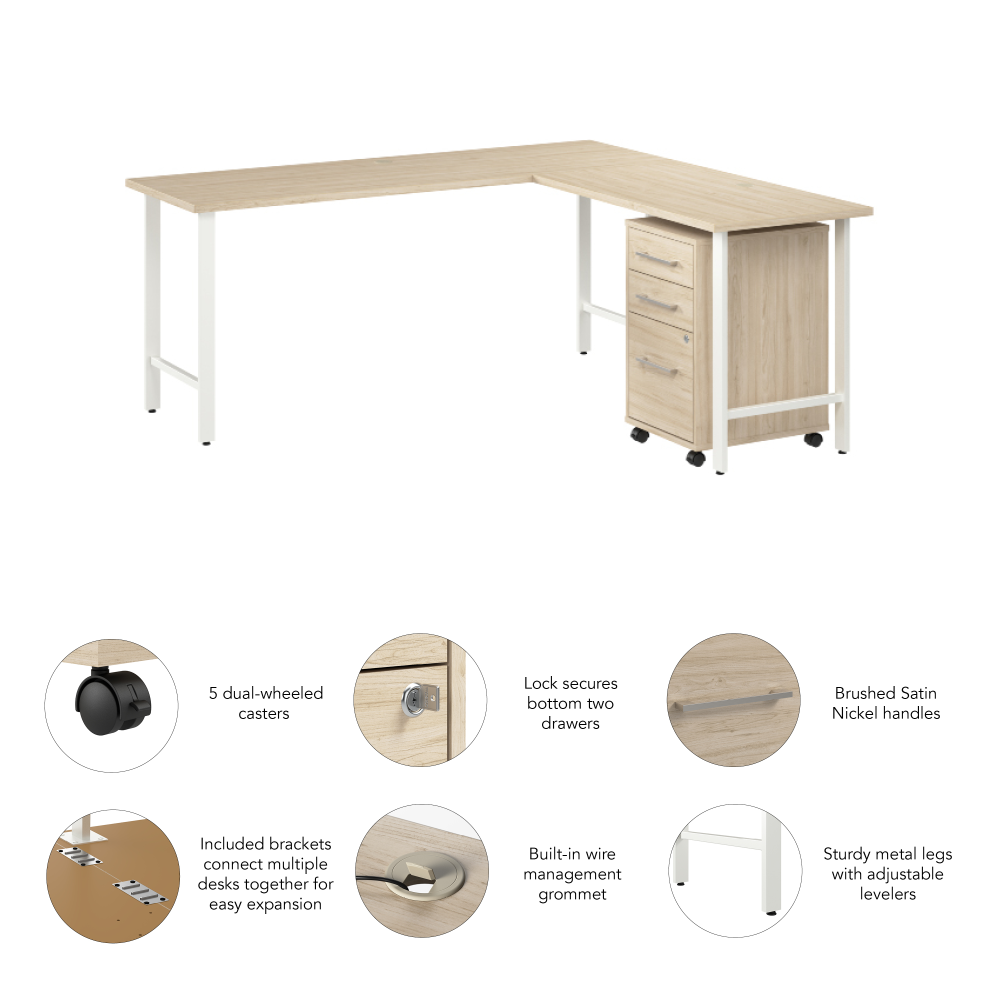 Shop Bush Business Furniture Hustle 72W x 24D L Shaped Computer Desk with 3 Drawer Mobile File Cabinet, Image 04, HUS005NE, #color_natural elm
