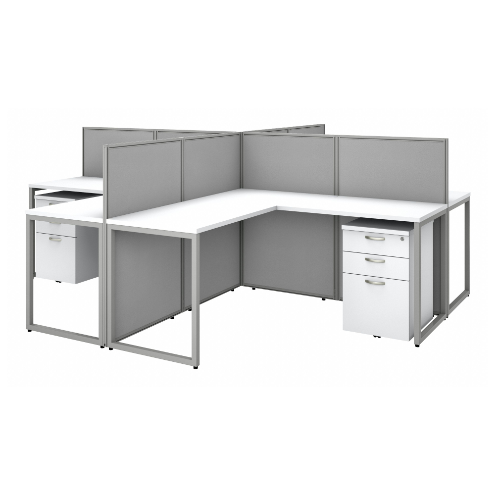 Shop Bush Business Furniture Easy Office 60W 4 Person L Shaped Cubicle Desk with Drawers and 45H Panels, Image 01, EOD760SWH-03K, #color_pure white/silver gray fabric