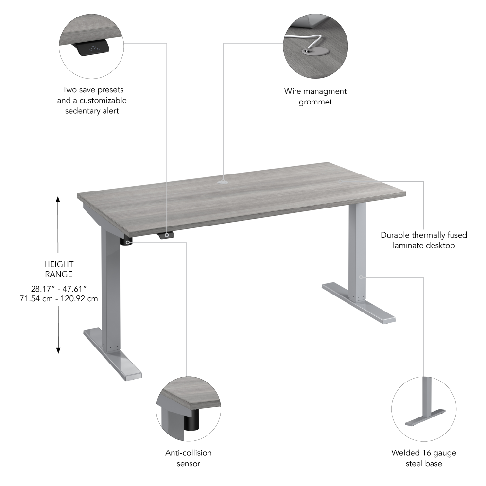 Shop Bush Business Furniture Move 40 Series 60W x 30D Electric Height Adjustable Standing Desk, Image 06, M4S6030PGSK, #color_platinum gray/cool gray metallic