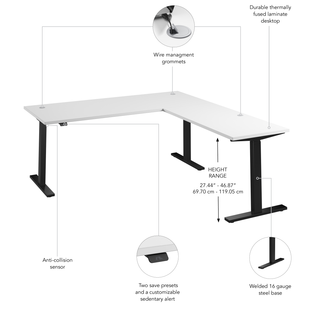 Shop Bush Business Furniture Move 60 Series 72W Height Adjustable L Shaped Standing Desk, Image 06, M6SL7278WHBK, #color_white/black powder coat