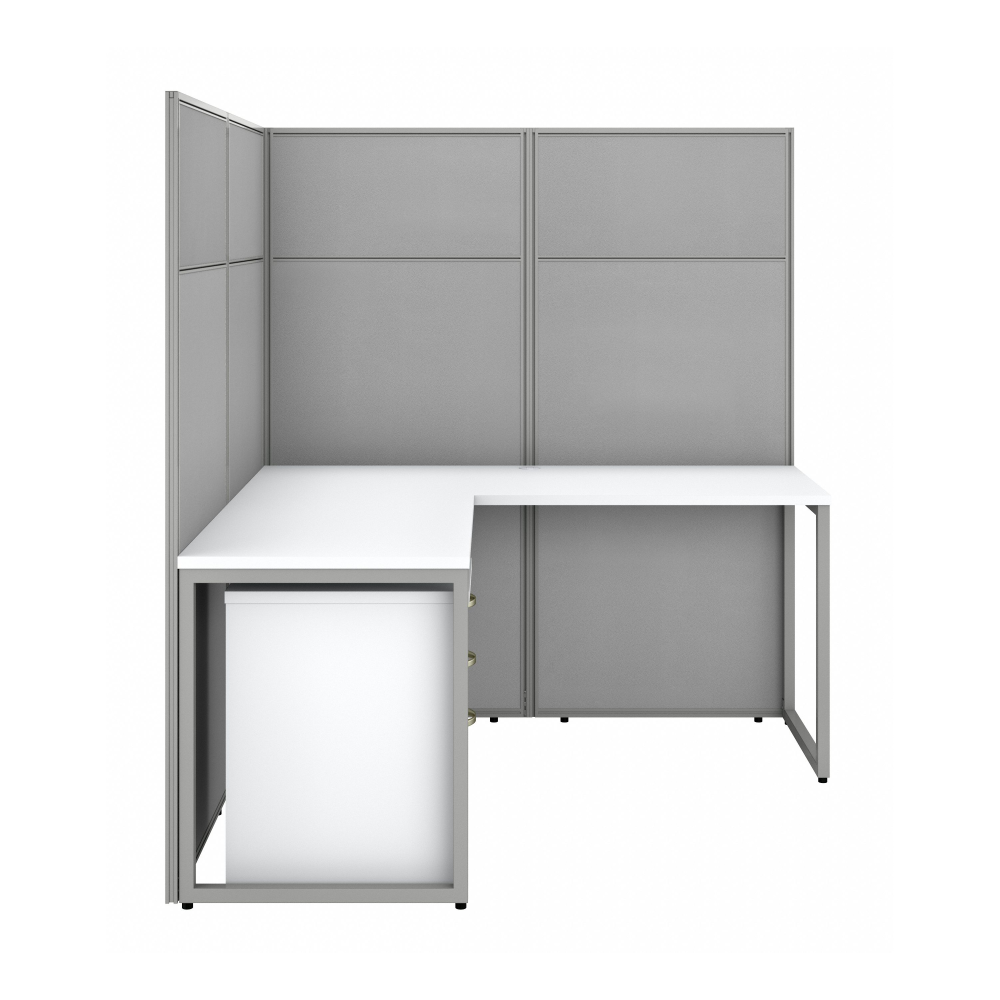 Shop Bush Business Furniture Easy Office 60W 2 Person L Shaped Cubicle Desk with Drawers and 66H Panels, Image 03, EODH56SWH-03K, #color_pure white/silver gray fabric