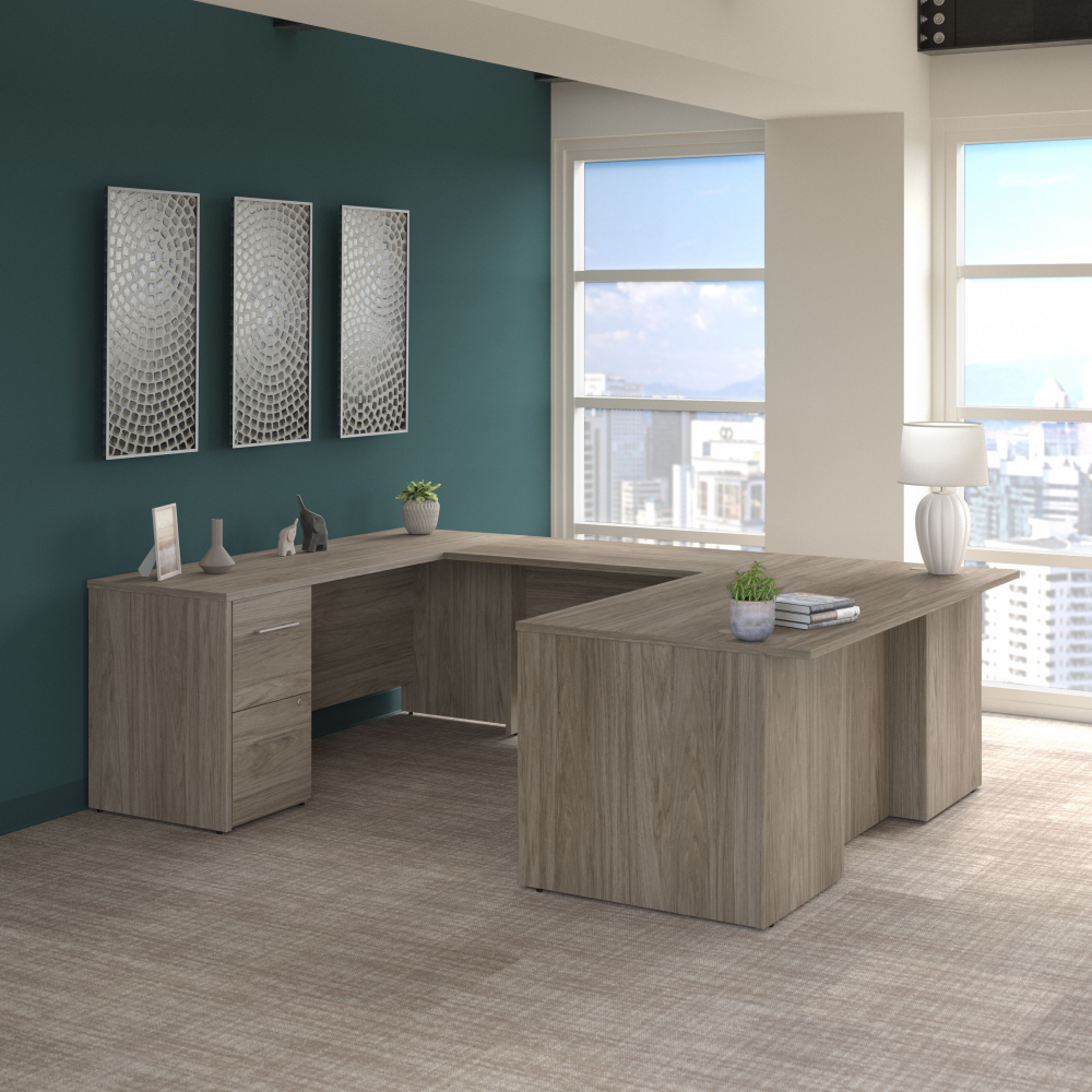 Shop Bush Business Furniture Office 500 72W U Shaped Executive Desk with Drawers, Image 02, OF5002MHSU, #color_modern hickory