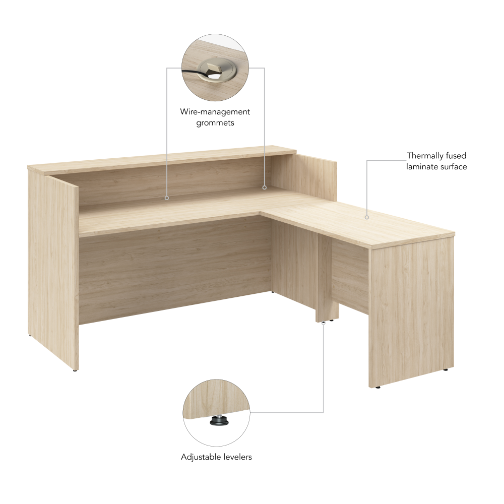 Shop Bush Business Furniture Arrive 72W x 72D L Shaped Reception Desk with Shelf, Image 07, ARV006NE, #color_natural elm
