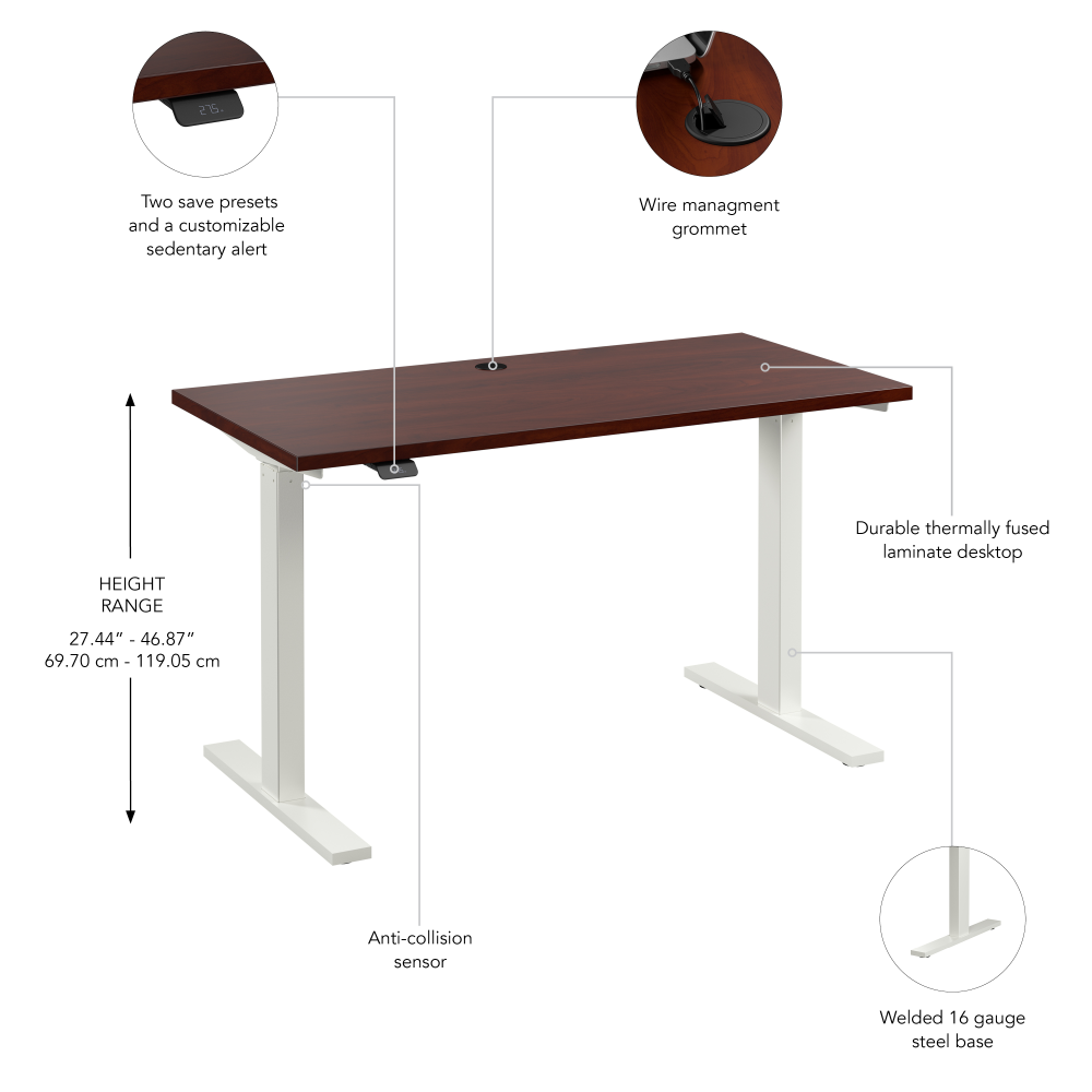 Shop Bush Business Furniture Move 60 Series 48W x 24D Electric Height Adjustable Standing Desk, Image 06, M6S4824HCWK, #color_hansen cherry/white powder coat