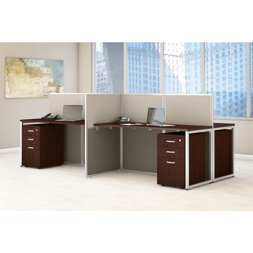 Shop Bush Business Furniture Easy Office 60W 4 Person Cubicle Desk with File Cabinets and 45H Panels, Image 02, EOD660SMR-03K, #color_mocha cherry