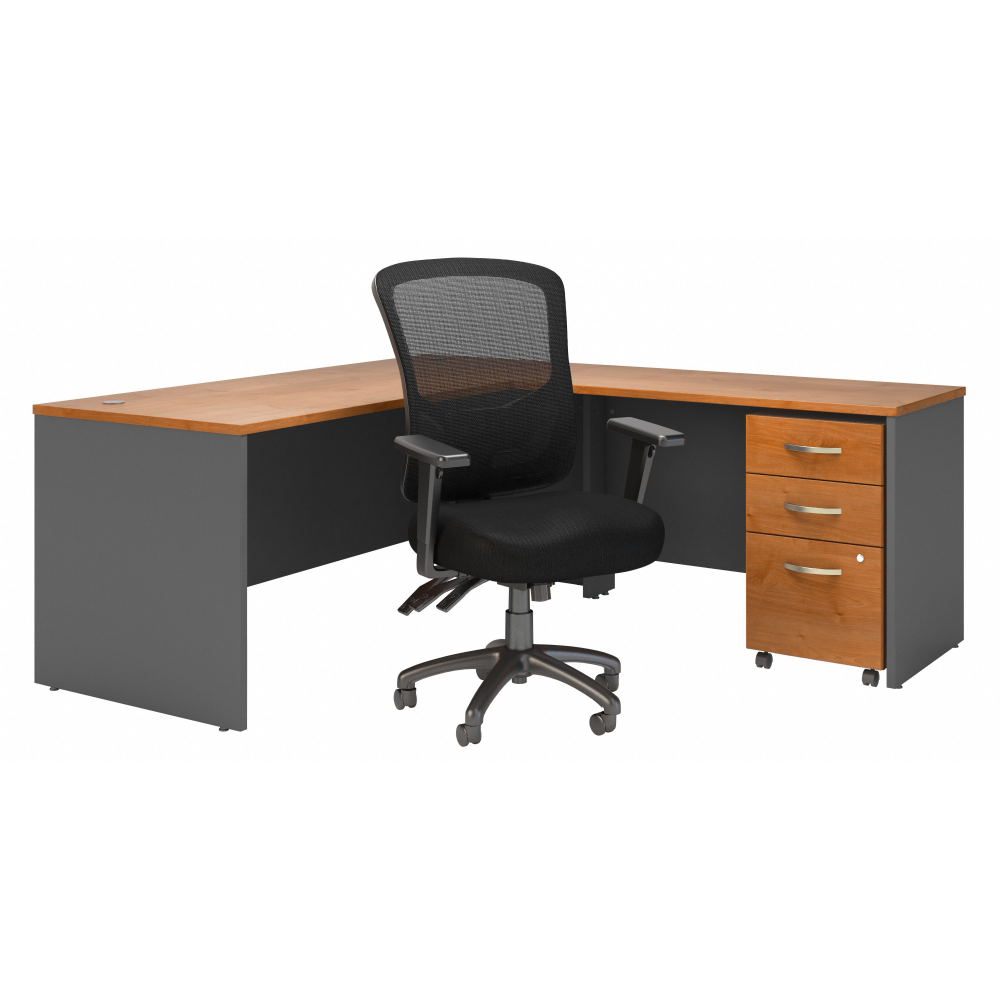 Shop Bush Business Furniture Series C 72W L Shaped Desk with Mobile File Cabinet and High Back Multifunction Office Chair, Image 01, SRC131NCSU, #color_natural cherry/graphite gray