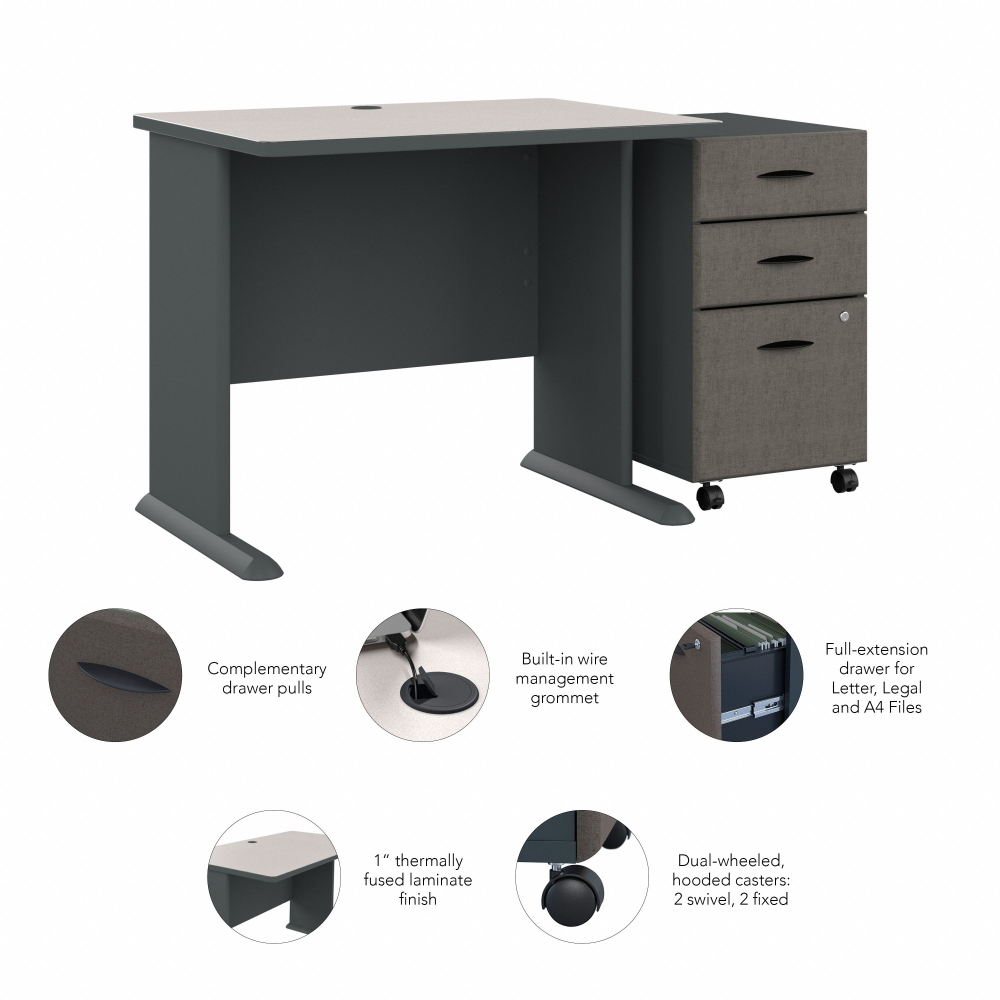 Shop Bush Business Furniture Series A 36W Desk with Mobile File Cabinet, Image 06, SRA024SLSU, #color_slate/white spectrum