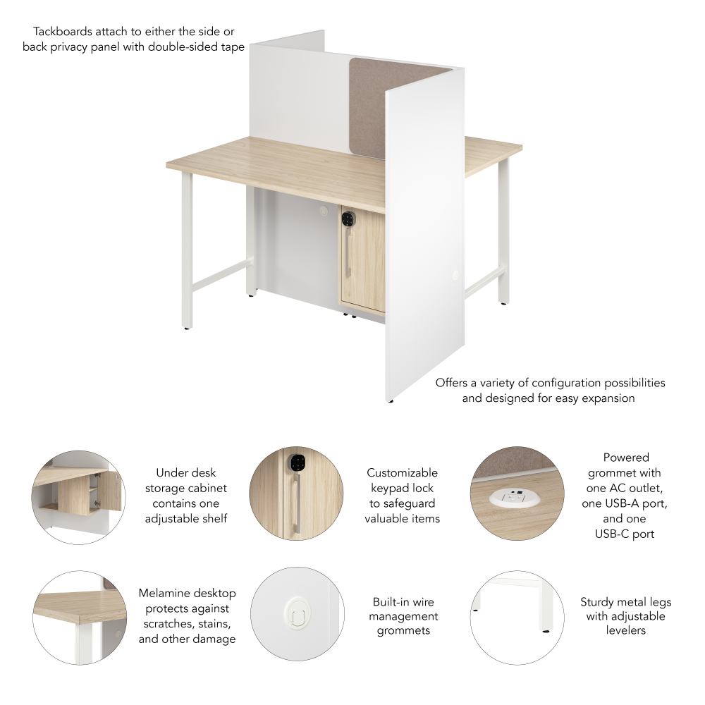 Shop Bush Business Furniture Hustle 48-inch 2 Person Office Cubicles with Locking Storage Cabinet, Image 06, HUS031WHNE, #color_white/natural elm
