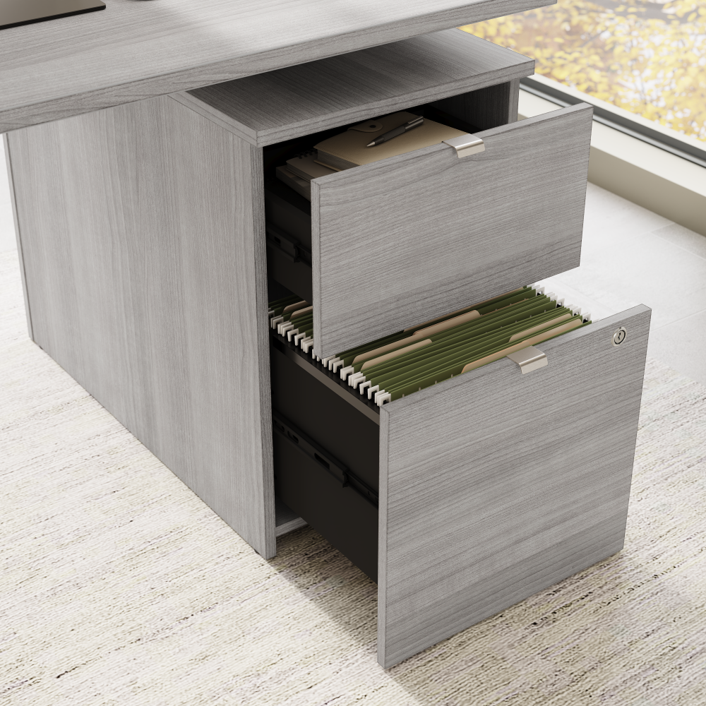 Shop Bush Business Furniture Stratus 72W x 30D Electric Standing Desk with Drawers and Modesty Panel, Image 05, SUT012PG, #color_platinum gray