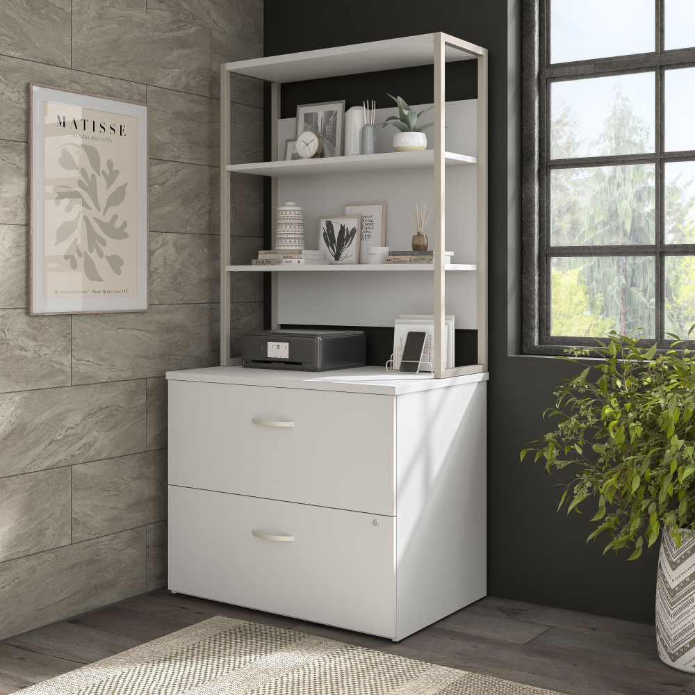 Shop Bush Business Furniture Hybrid 2 Drawer Lateral File Cabinet with Shelves, Image 02, HYB018WHSU, #color_white