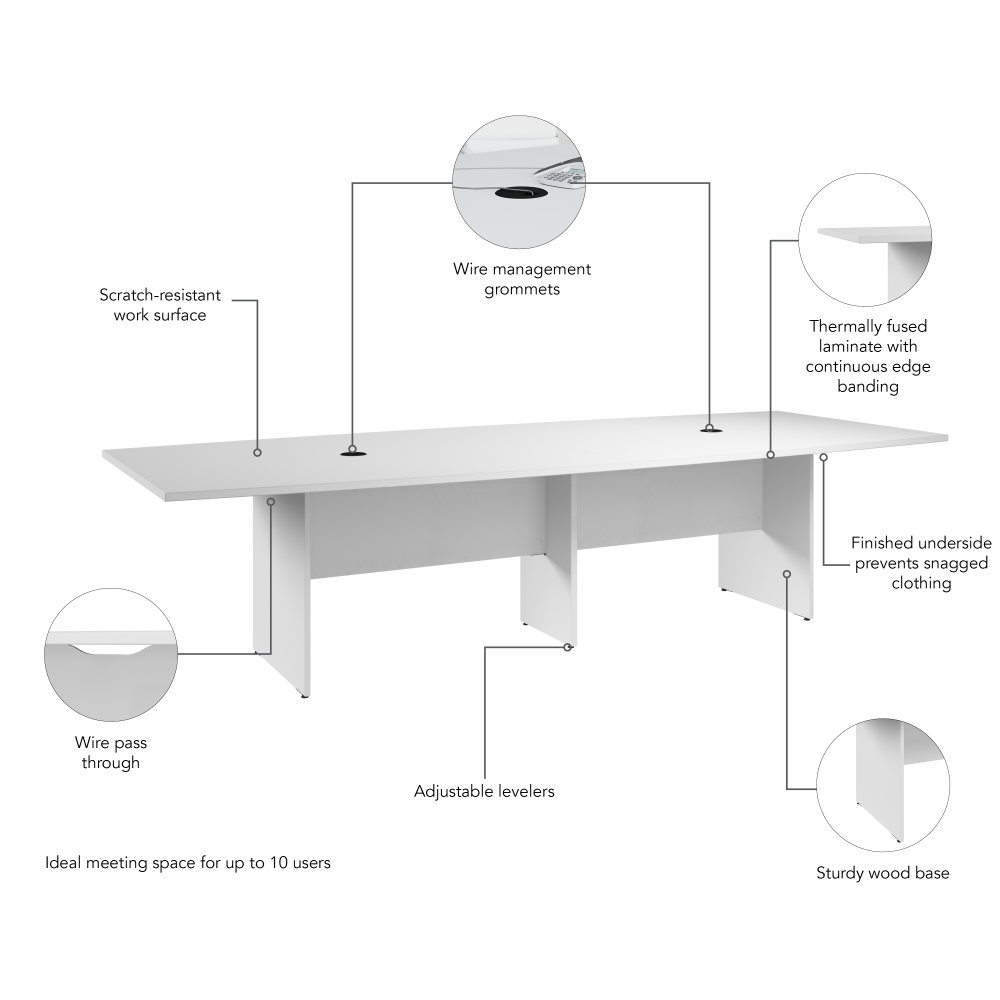Shop Bush Business Furniture 120-inch Office Conference Table with Wood Base, Image 06, 99TB12048WHK, #color_white
