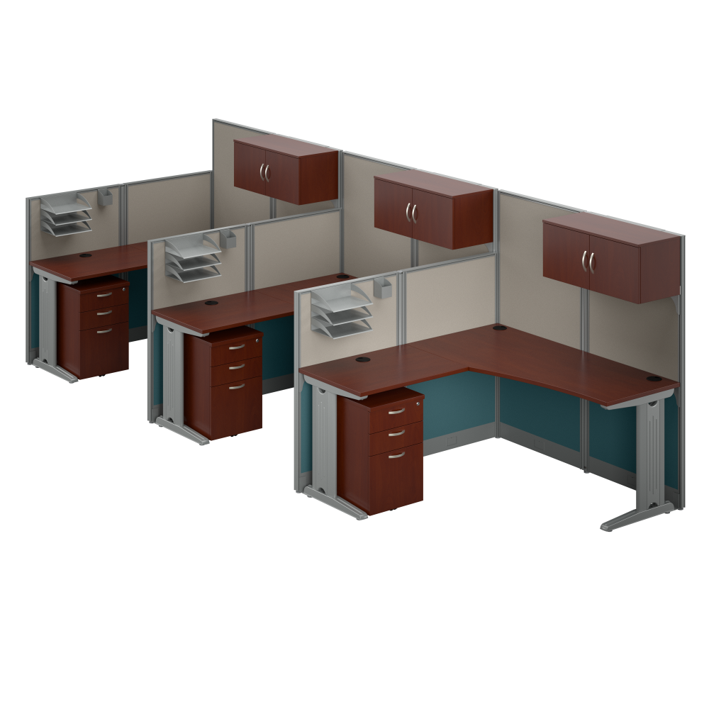 Shop Bush Business Furniture Office in an Hour 3 Person L Shaped Cubicle Desks with Storage, Drawers, and Organizers, Image 01, OIAH006HC, #color_hansen cherry