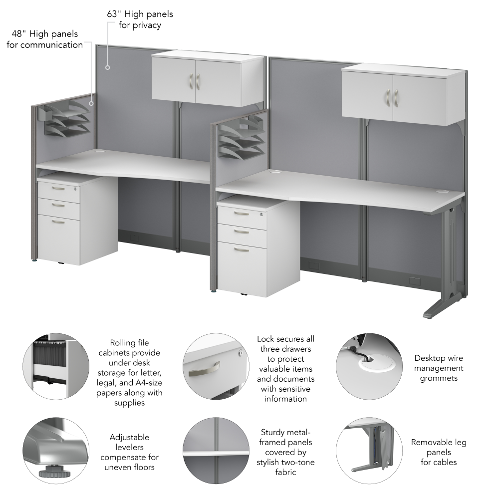 Shop Bush Business Furniture Office in an Hour 2 Person Straight Cubicle Desks with Storage, Drawers, and Organizers, Image 08, OIAH005WH, #color_pure white