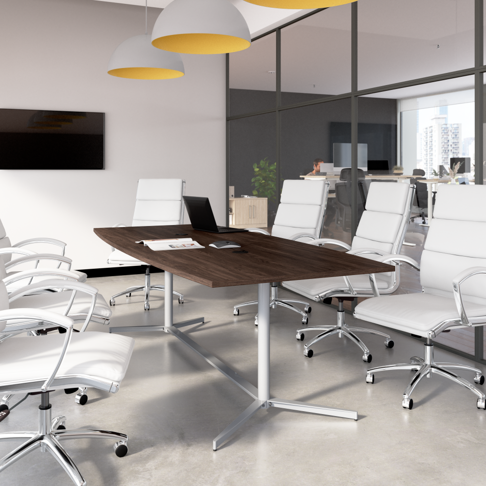 Shop Bush Business Furniture 96-inch Office Conference Table with Metal Base, Image 02, 99TBM96BWSVK, #color_black walnut