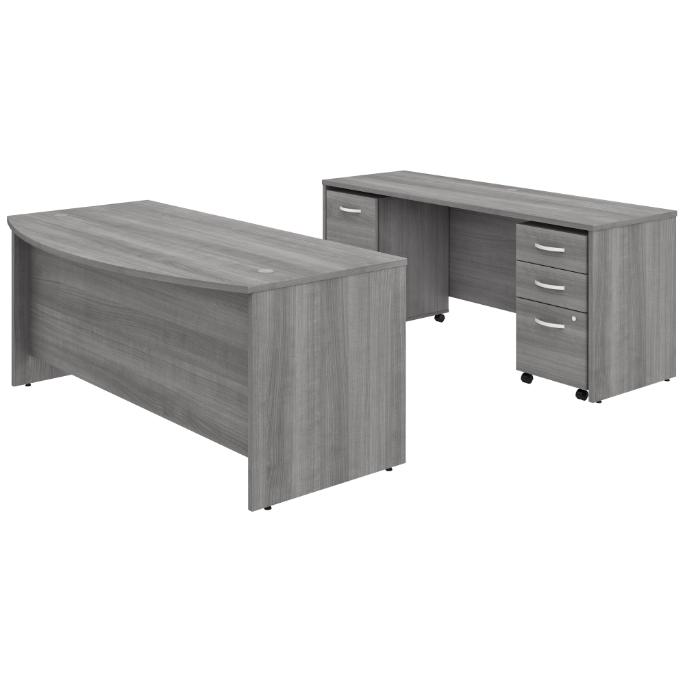 Shop Bush Business Furniture Studio C 72W x 36D Bow Front Desk and Credenza with Mobile File Cabinets, Image 01, STC009PGSU, #color_platinum gray
