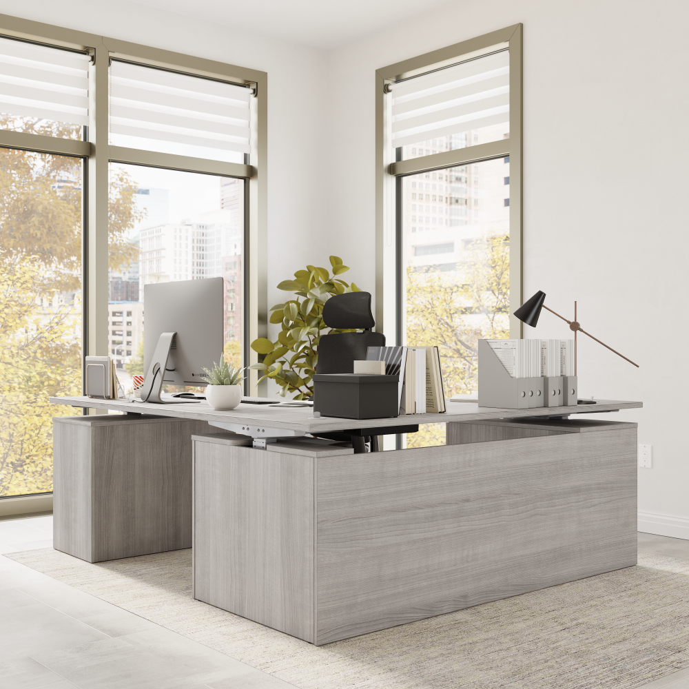 Shop Bush Business Furniture Stratus 72W x 78D Height Adjustable L Shaped Standing Desk with Drawers, Image 06, SUT018PG, #color_platinum gray