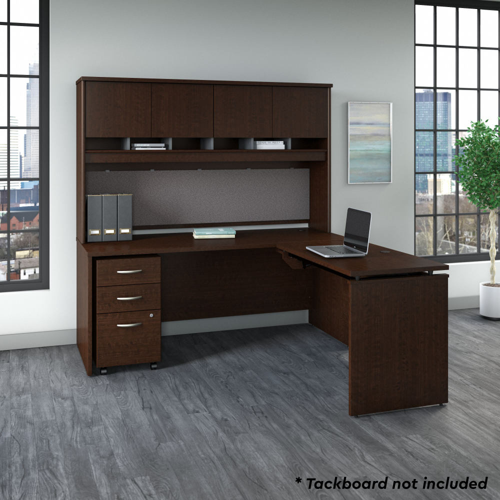 Shop Bush Business Furniture Series C 72W x 30D 3 Position Sit to Stand L Shaped Desk with Hutch and Mobile File Cabinet, Image 04, SRC124MRSU, #color_mocha cherry
