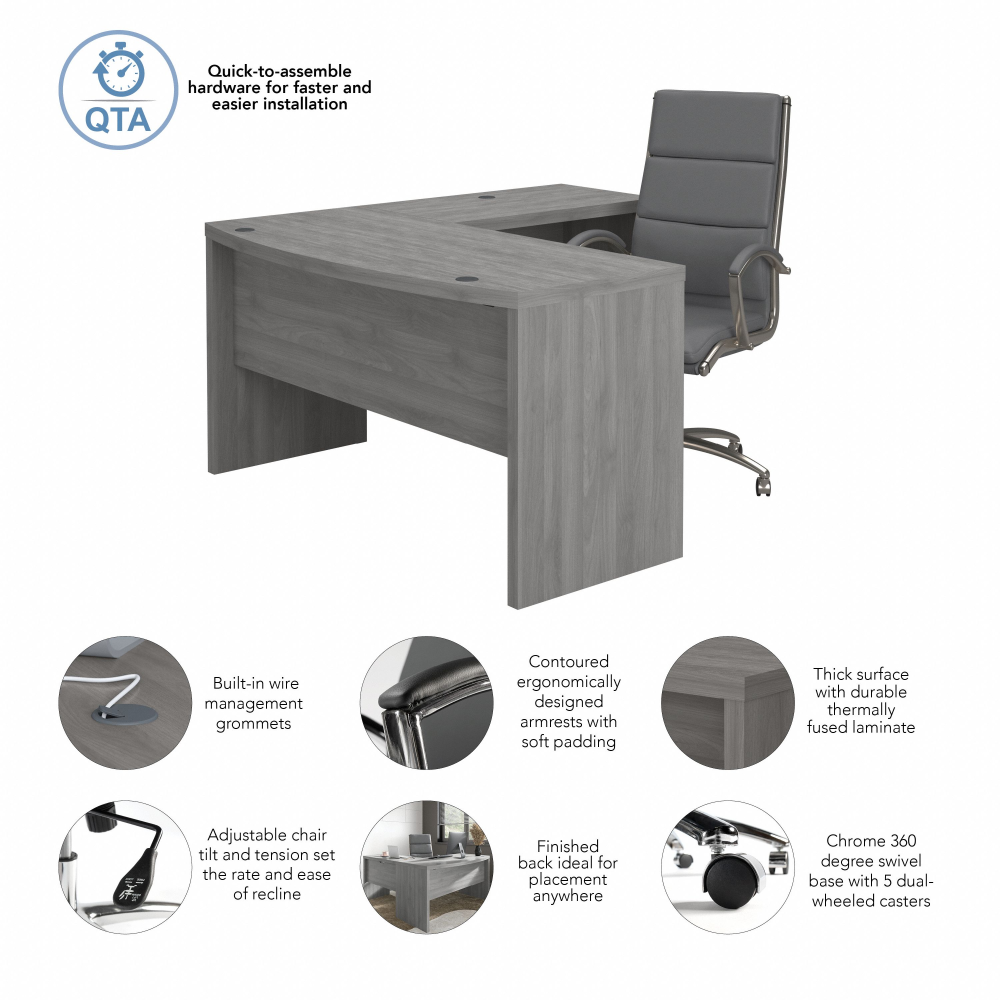 Shop Bush Business Furniture Echo L Shaped Bow Front Desk with High Back Chair, Image 08, ECH034MG, #color_modern gray