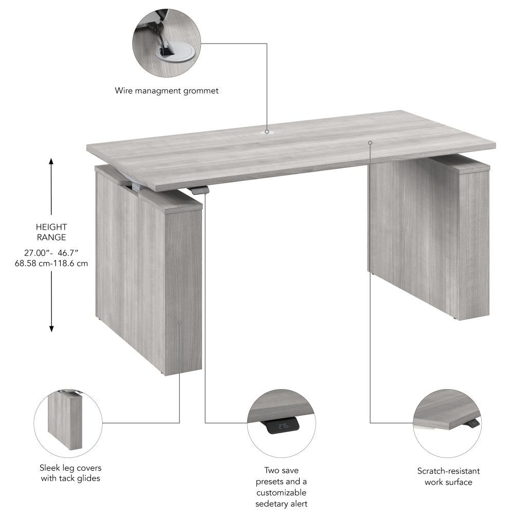 Shop Bush Business Furniture Stratus 60W x 30D Electric Height Adjustable Standing Desk, Image 07, SUT001PG, #color_platinum gray