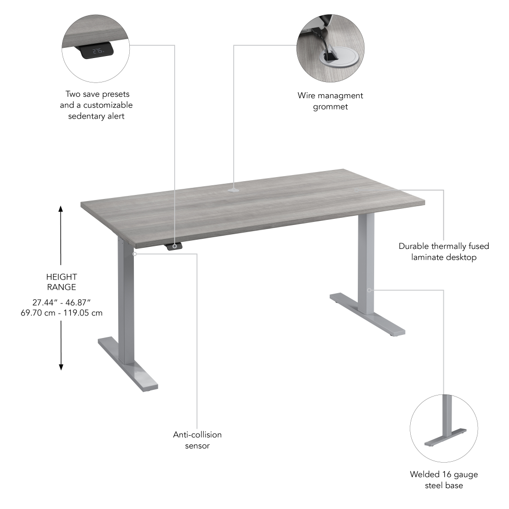 Shop Bush Business Furniture Move 60 Series 60W x 30D Electric Height Adjustable Standing Desk, Image 06, M6S6030PGSK, #color_platinum gray/cool gray metallic