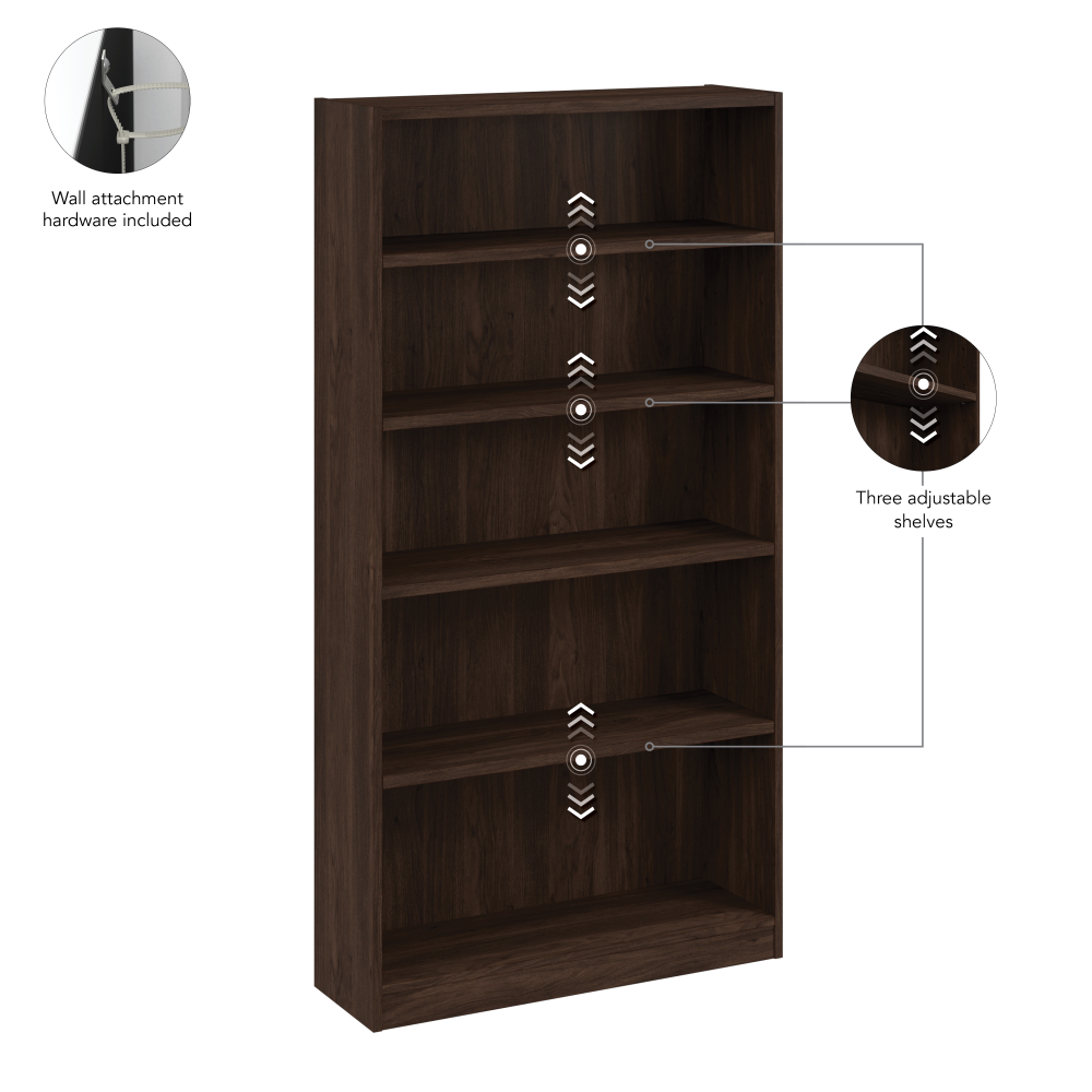 Shop Bush Business Furniture Vista Tall 5 Shelf Bookcase, Image 06, VSB12453-Z, #color_black walnut