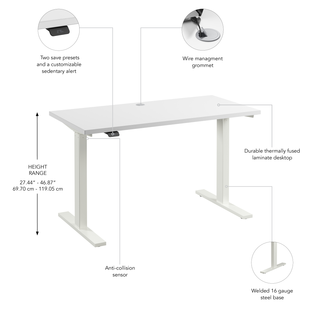 Shop Bush Business Furniture Move 60 Series 48W x 24D Electric Height Adjustable Standing Desk, Image 06, M6S4824WHWK, #color_white/white powder coat