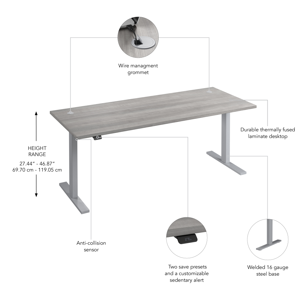 Shop Bush Business Furniture Move 60 Series 72W x 30D Electric Height Adjustable Standing Desk, Image 06, M6S7230PGSK, #color_platinum gray/cool gray metallic