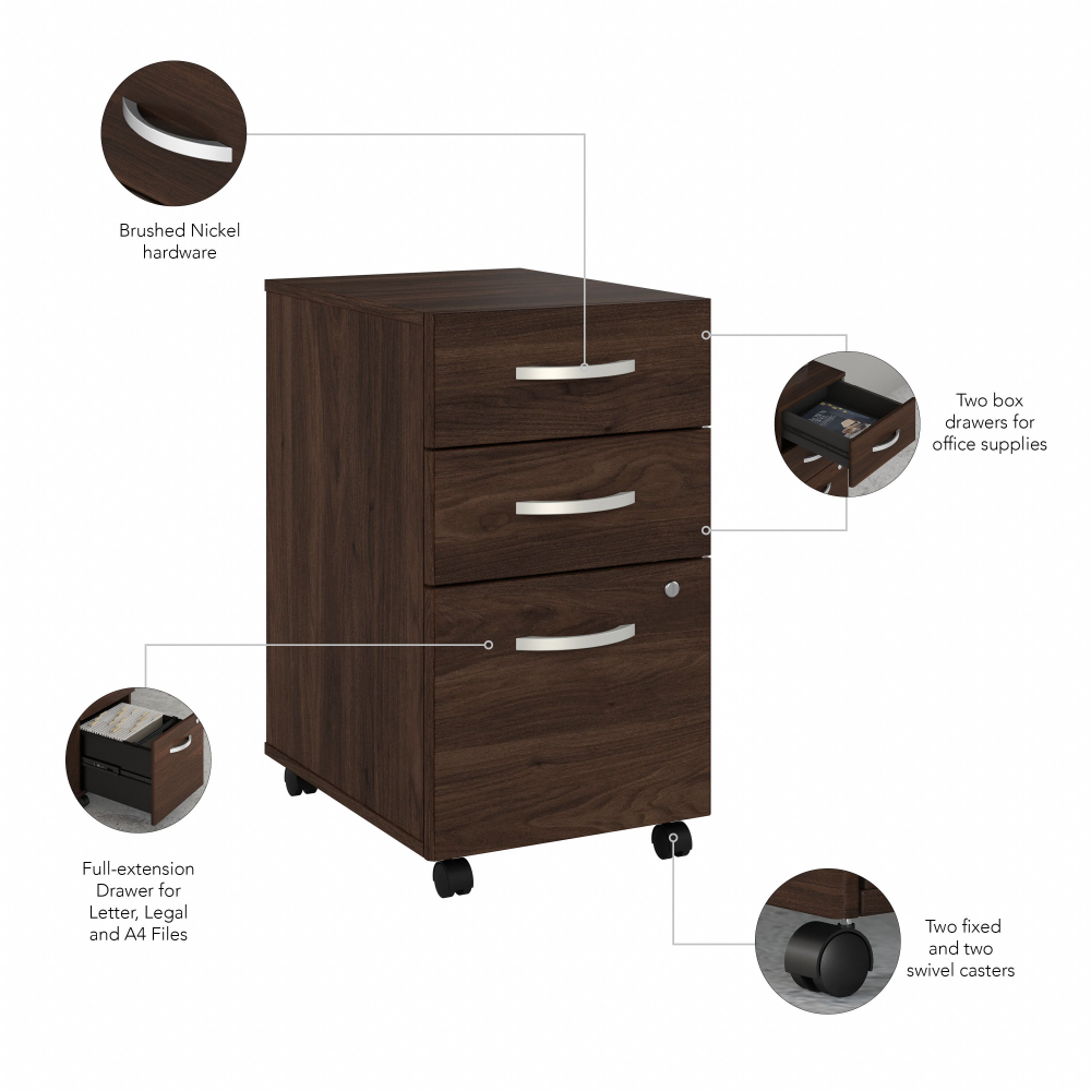 Shop Bush Business Furniture Hybrid 60W x 30D L Shaped Table Desk with Mobile File Cabinet, Image 07, HYB029BWSU, #color_black walnut