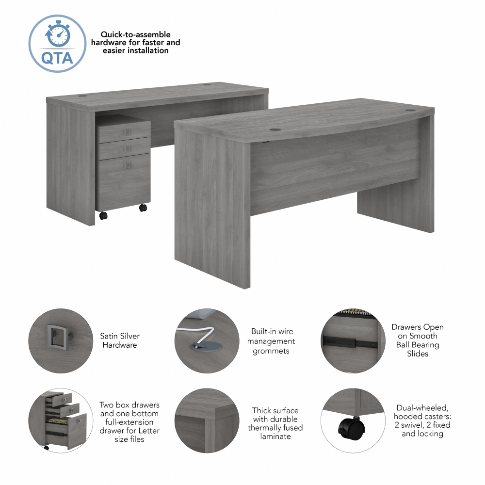 Shop Bush Business Furniture Echo Bow Front Desk and Credenza with Mobile File Cabinet, Image 07, ECH010MG, #color_modern gray