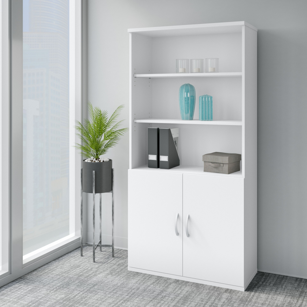 Shop Bush Business Furniture Easy Office 5 Shelf Bookcase with Doors, Image 02, EO106WH, #color_white