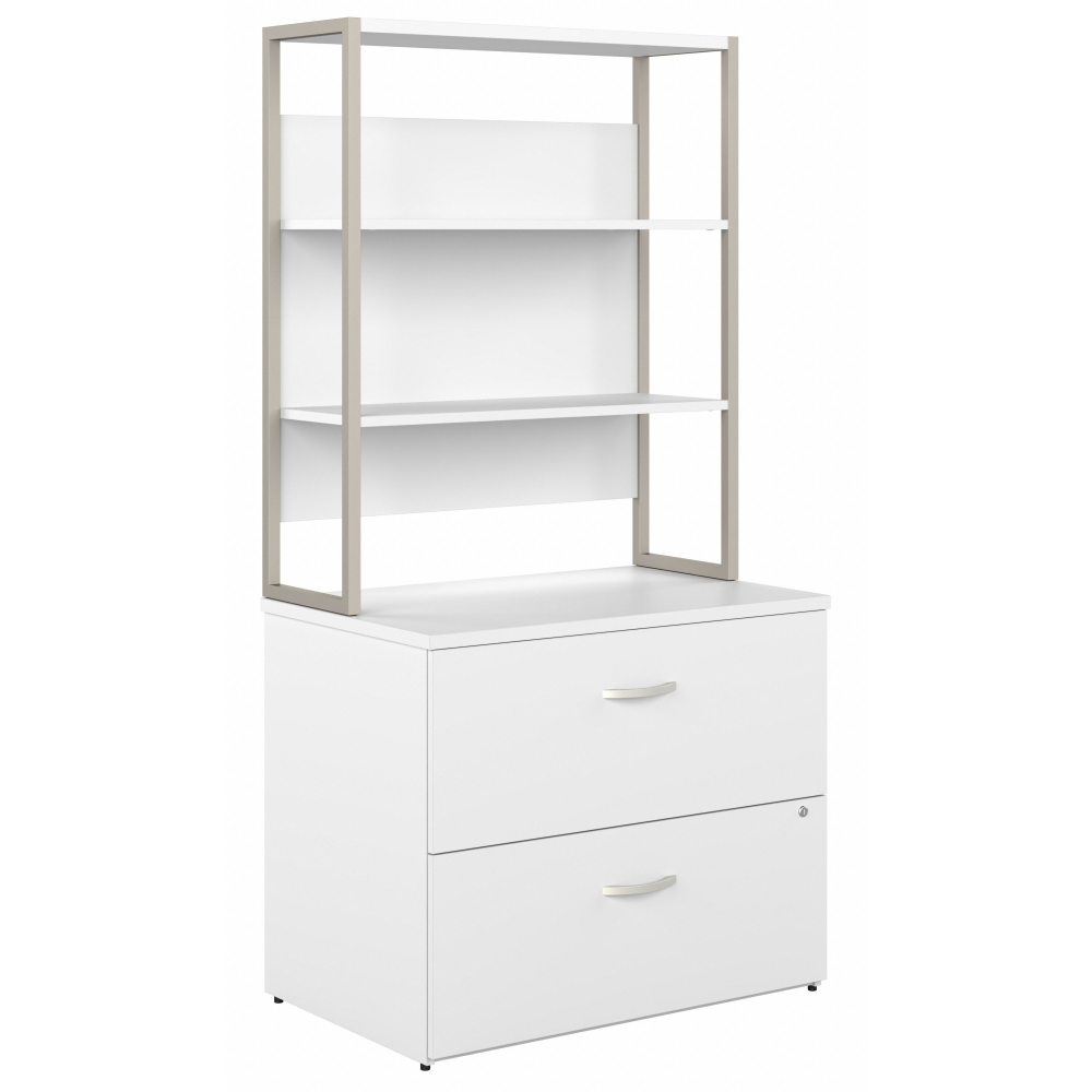 Shop Bush Business Furniture Hybrid 2 Drawer Lateral File Cabinet with Shelves, Image 01, HYB018WHSU, #color_white