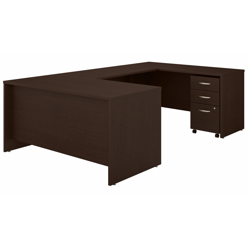 Shop Bush Business Furniture Series C 60W U Shaped Desk with 3 Drawer Mobile File Cabinet, Image 01, SRC148MRSU, #color_mocha cherry