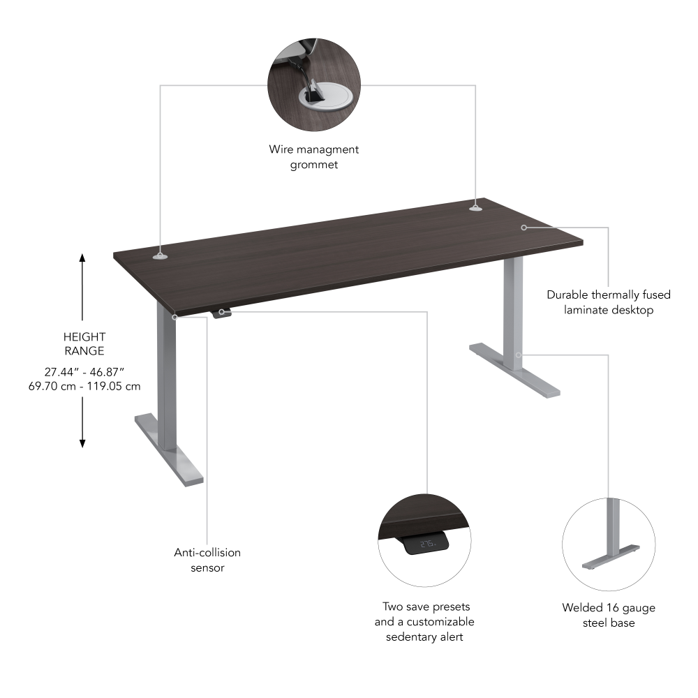 Shop Bush Business Furniture Move 60 Series 72W x 30D Electric Height Adjustable Standing Desk, Image 06, M6S7230SGSK, #color_storm gray/cool gray metallic