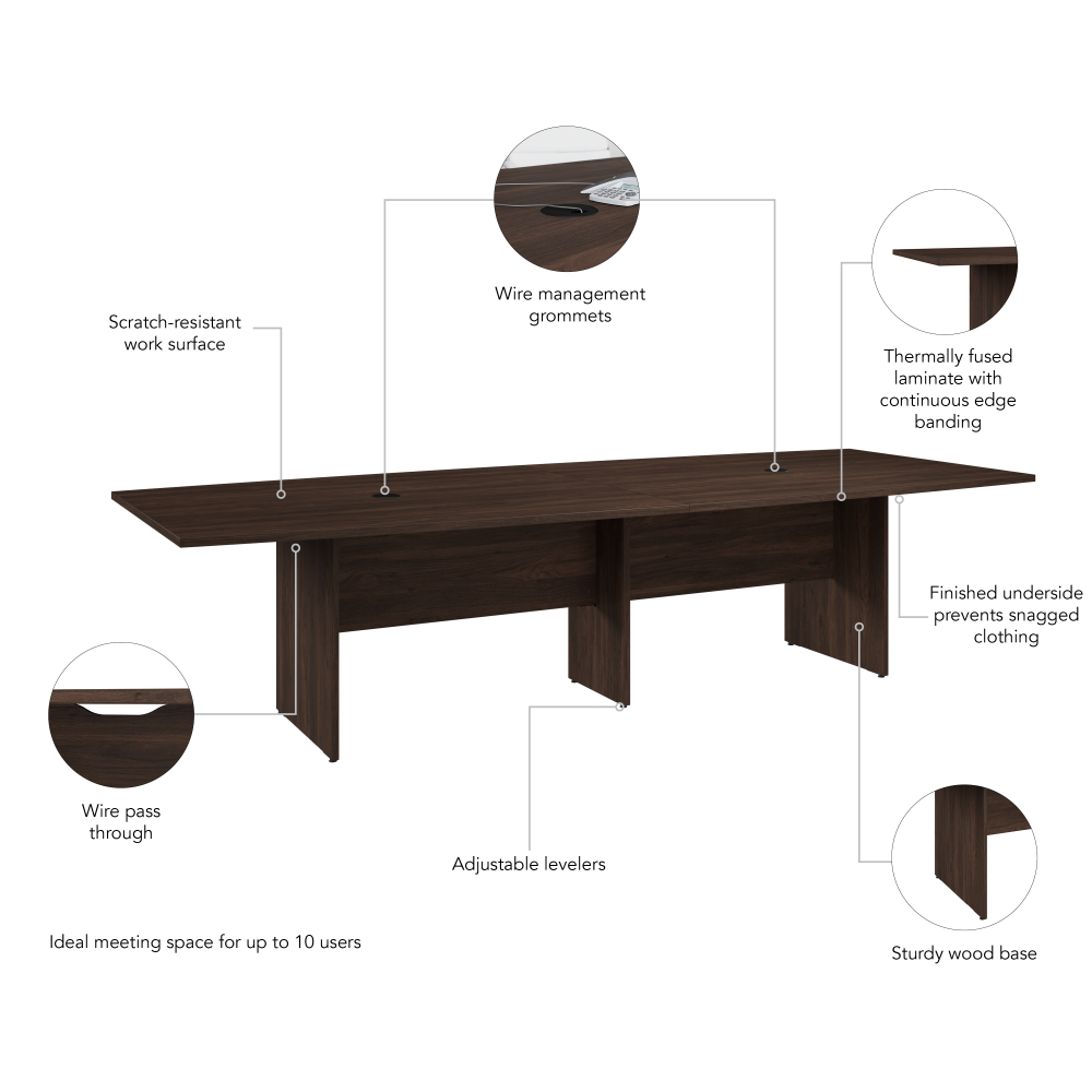 Shop Bush Business Furniture 120-inch Office Conference Table with Wood Base, Image 06, 99TB12048BWK, #color_black walnut