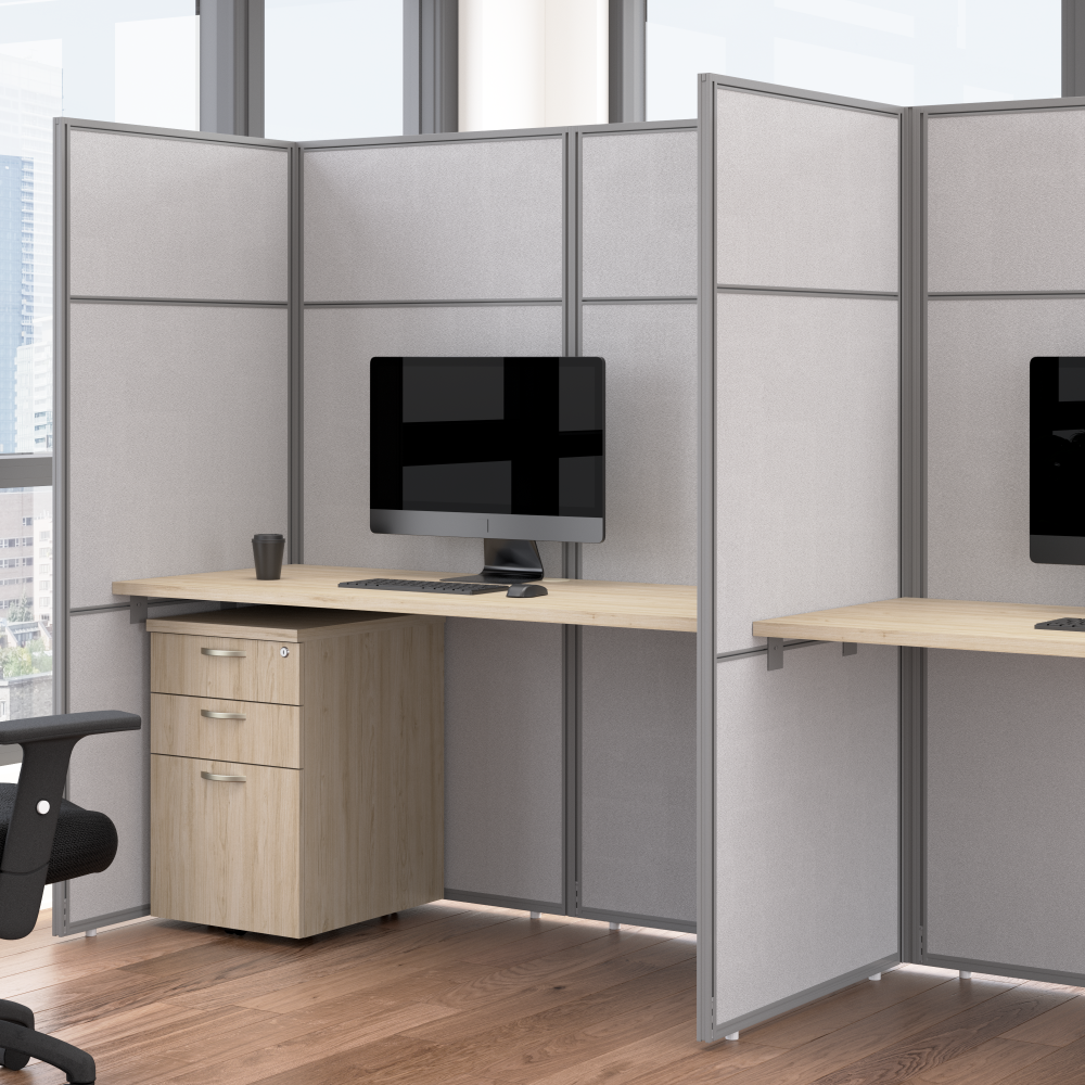 Shop Bush Business Furniture Easy Office 60-inch Cubicle Desk with Drawers and Tall Panels, Image 02, EODH26SNE-03K, #color_natural elm/silver gray fabric