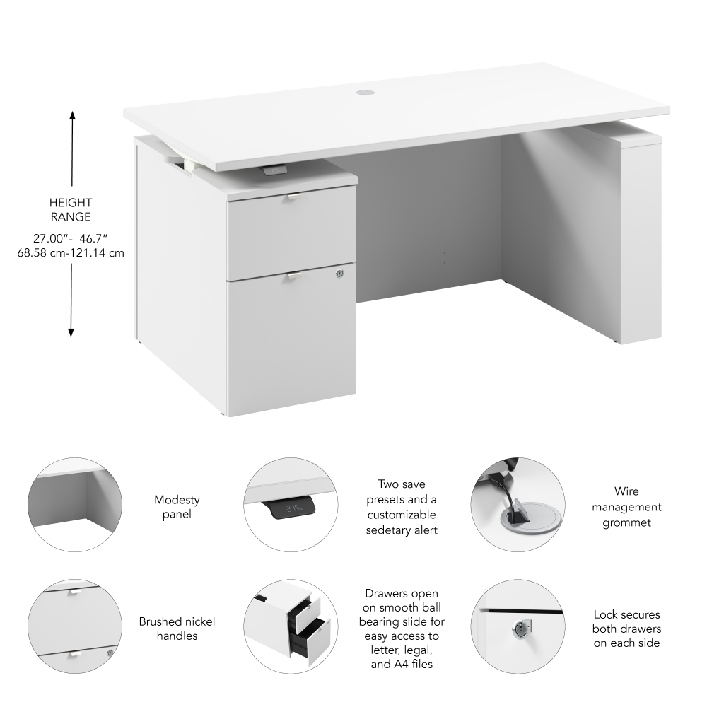 Shop Bush Business Furniture Stratus 60W x 30D Eletric Height Adjustable Standing Desk with File Cabinet, Image 07, SUT007WH, #color_white