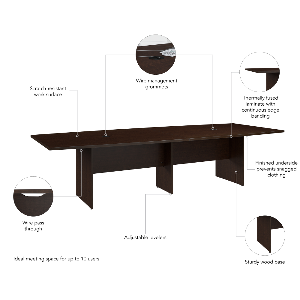 Shop Bush Business Furniture 120-inch Office Conference Table with Wood Base, Image 06, 99TB12048MRK, #color_mocha cherry