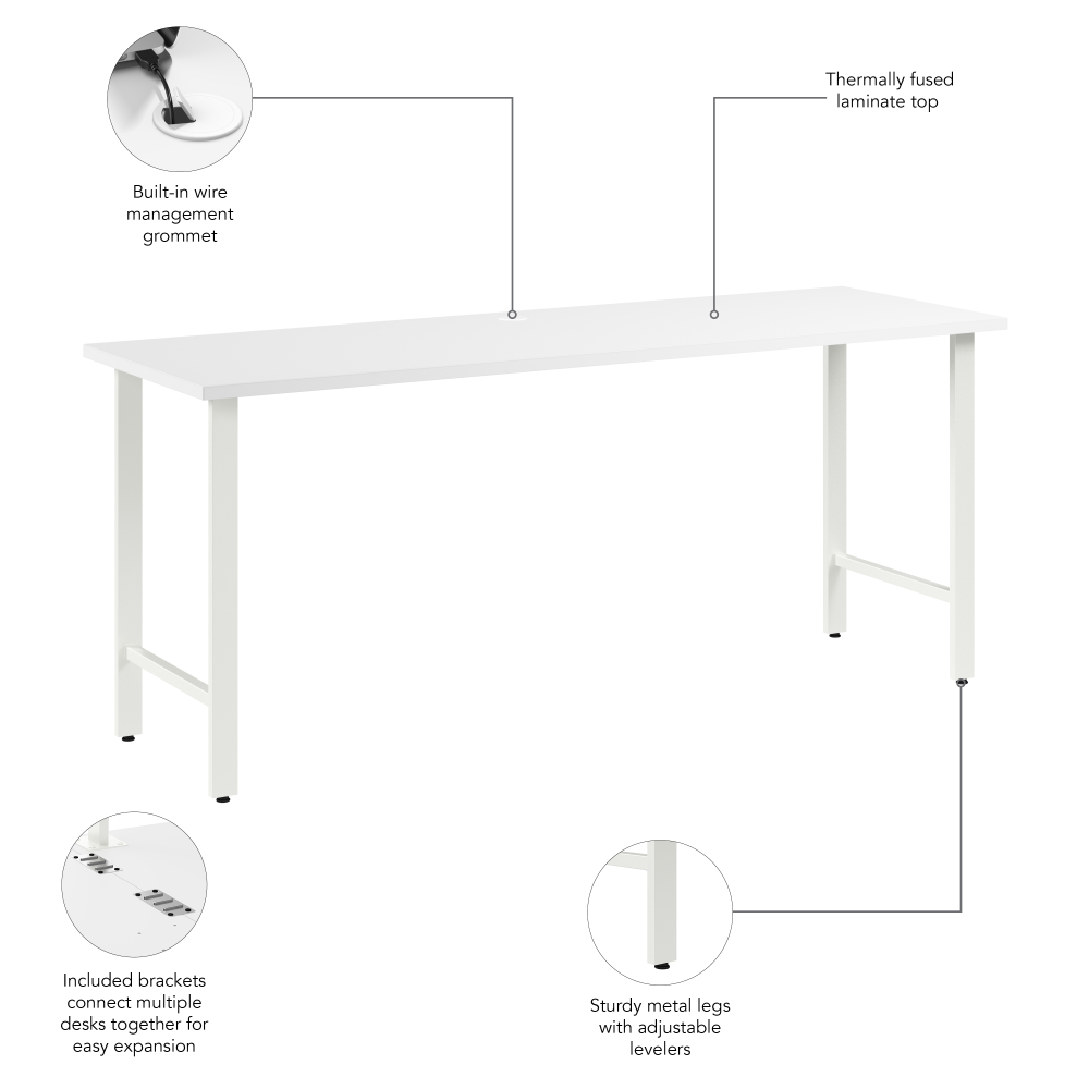 Shop Bush Business Furniture Hustle 72W x 24D Computer Desk with Metal Legs, Image 09, HUD172WH, #color_white