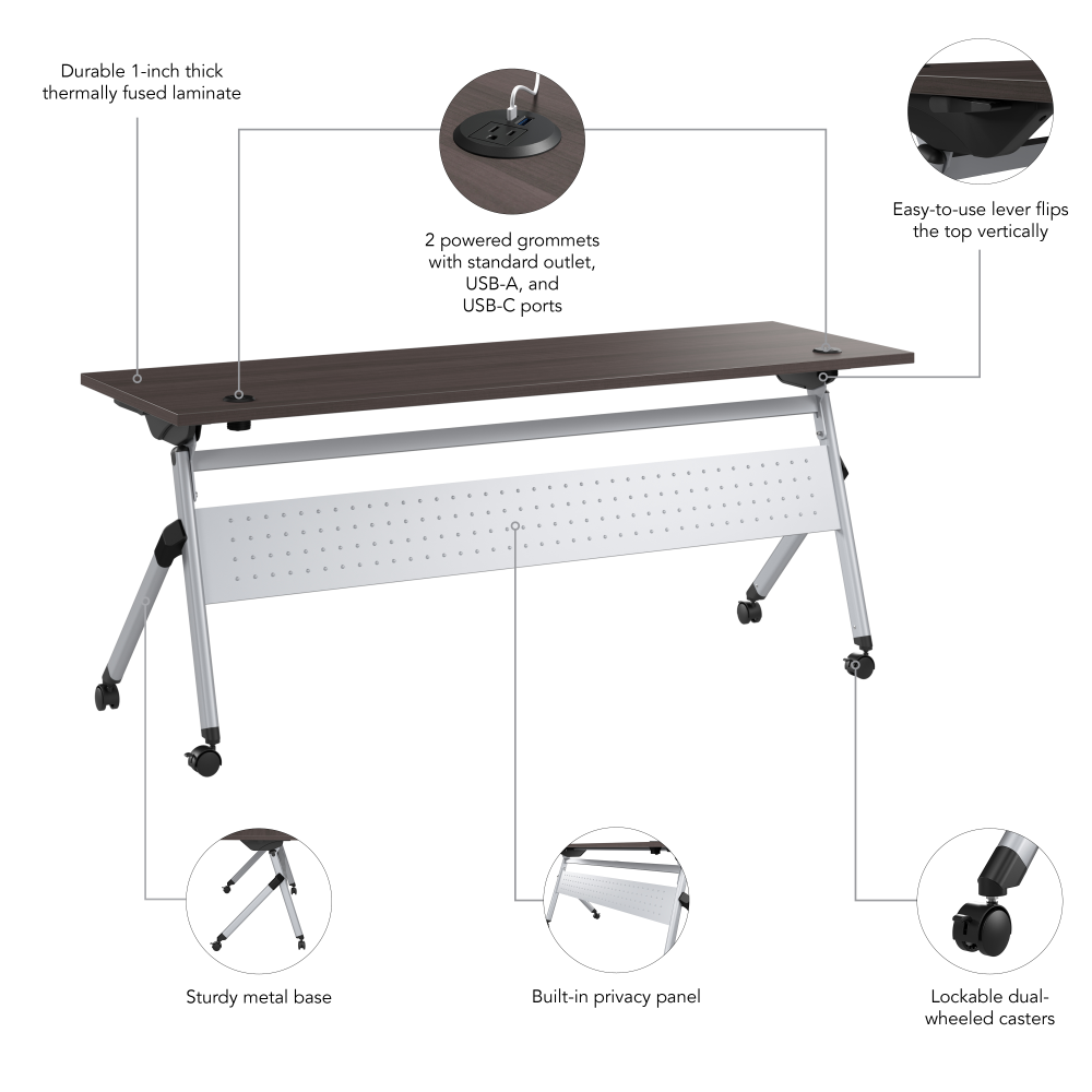Shop Bush Business Furniture Envision 72W Folding Training Table with Powered Grommets, Image 06, NVS010SG, #color_storm gray/cool gray metallic