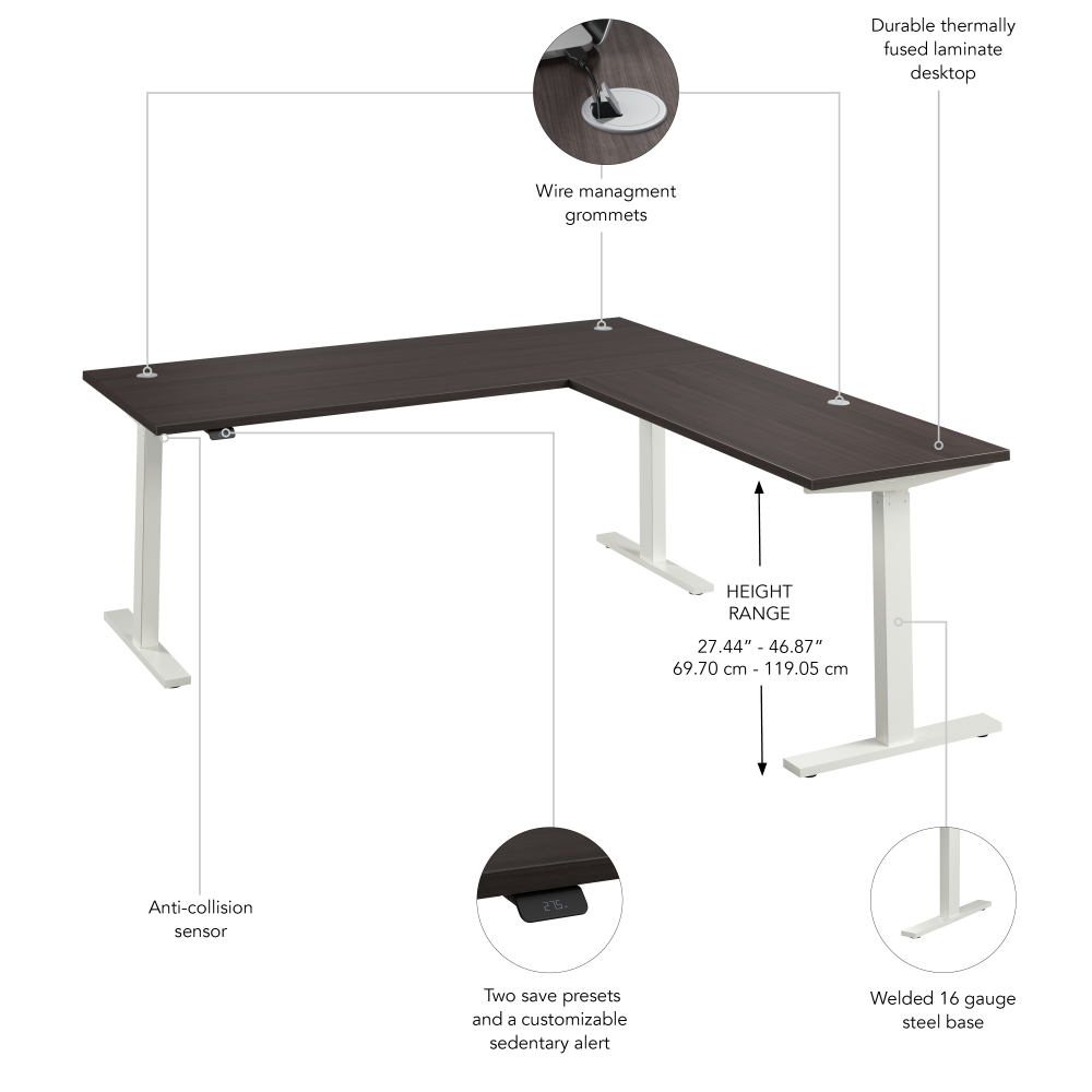 Shop Bush Business Furniture Move 60 Series 72W Height Adjustable L Shaped Standing Desk, Image 06, M6SL7278SGWK, #color_storm gray/white powder coat