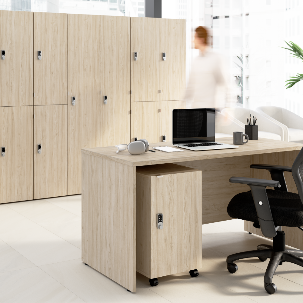 Shop Bush Business Furniture Assure Mobile File Cabinet with Drawer, Door, and Keypad Lock, Image 03, AUS116NESU, #color_natural elm