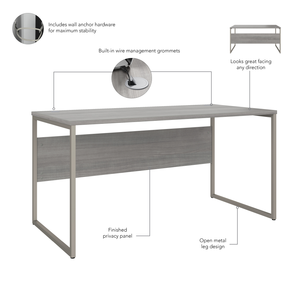 Shop Bush Business Furniture Hybrid 60W x 30D Computer Table Desk with Metal Legs, Image 08, HYD360PG, #color_platinum gray
