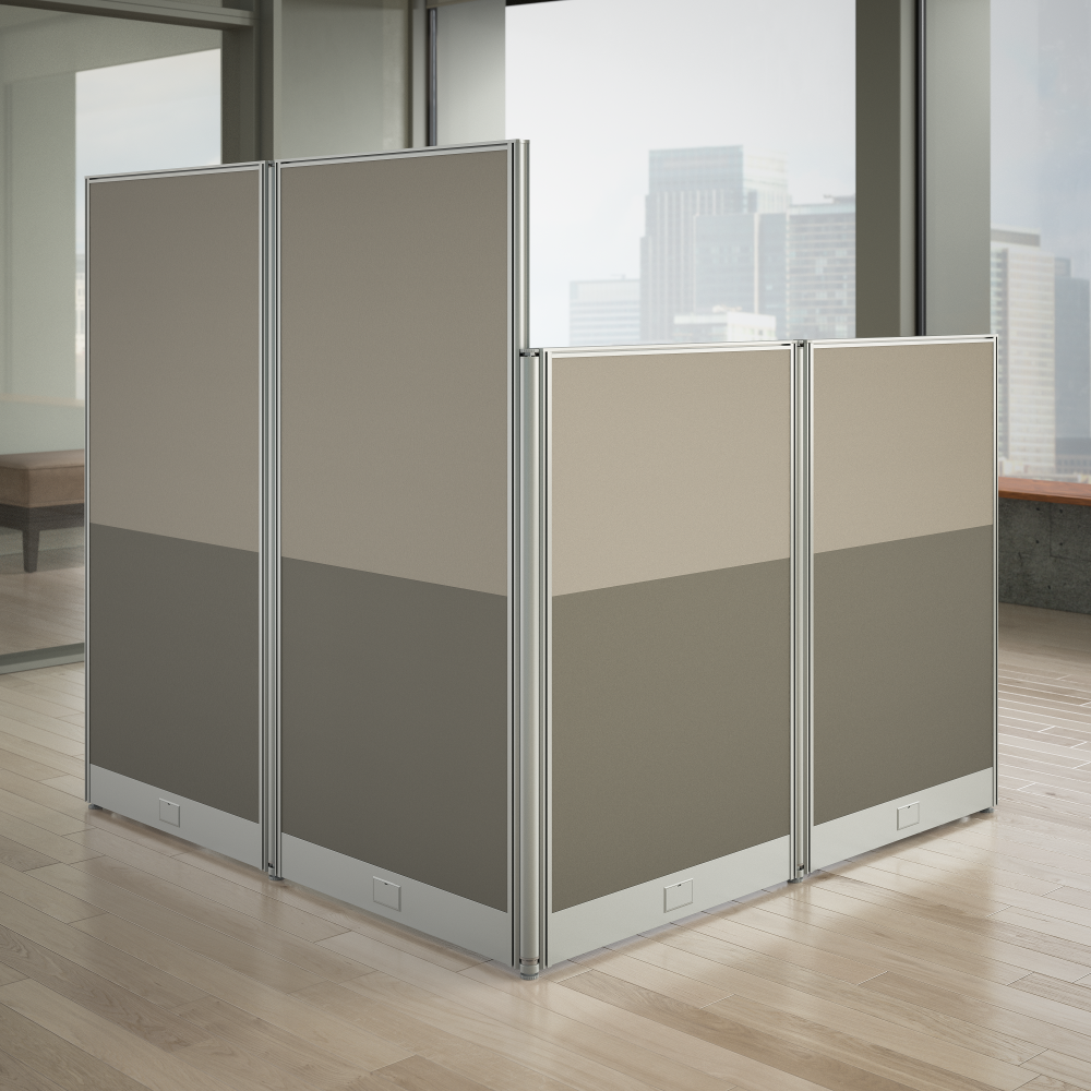 Shop Bush Business Furniture Office in an Hour 65W x 65D L Shaped Cubicle Desk, Image 04, WC36894-03K, #color_mocha cherry