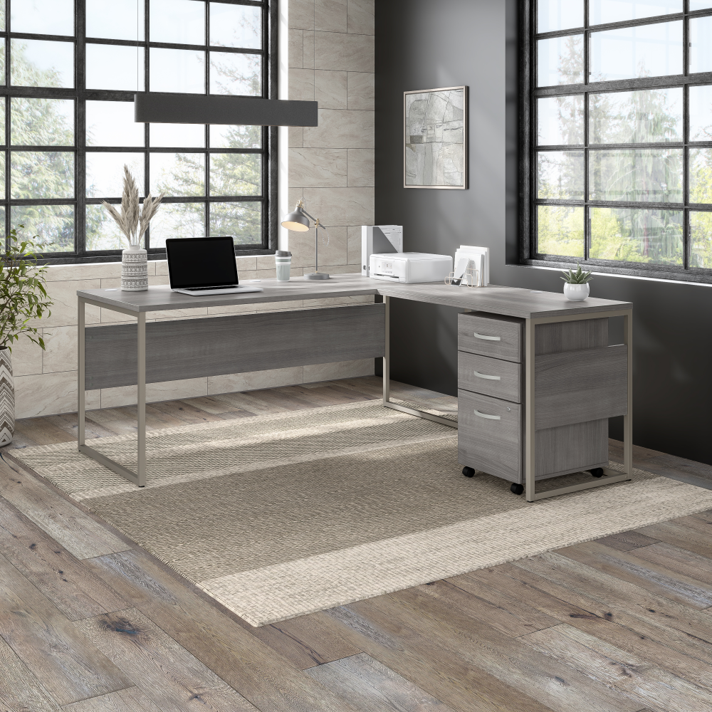 Shop Bush Business Furniture Hybrid 72W x 30D L Shaped Table Desk with Mobile File Cabinet, Image 02, HYB028PGSU, #color_platinum gray