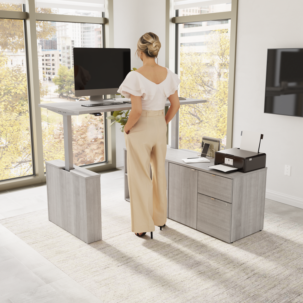 Shop Bush Business Furniture Stratus 60W x 30D Electric Height Adjustable Standing Desk with Storage, Image 02, SUT019PG, #color_platinum gray