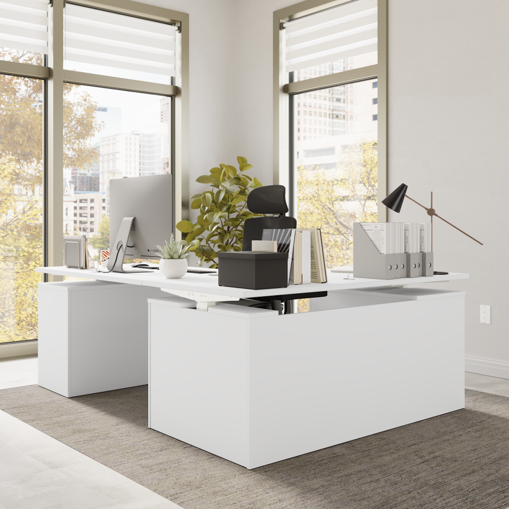 Shop Bush Business Furniture Stratus 60W x 78D Height Adjustable L Shaped Standing Desk with Drawers, Image 06, SUT017WH, #color_white